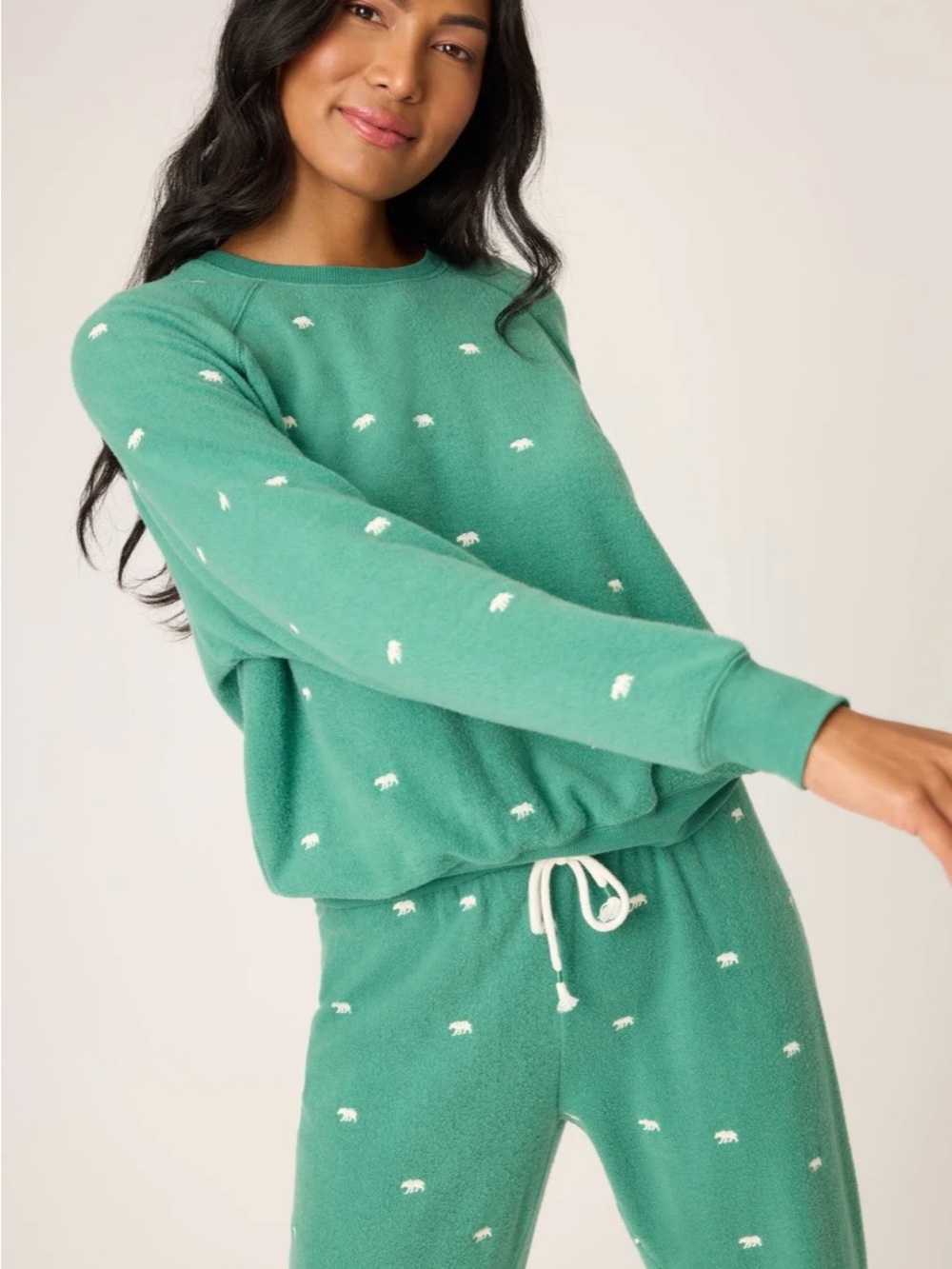 PJ Salvage Green Embroidered Bear Pajama Set top and pants